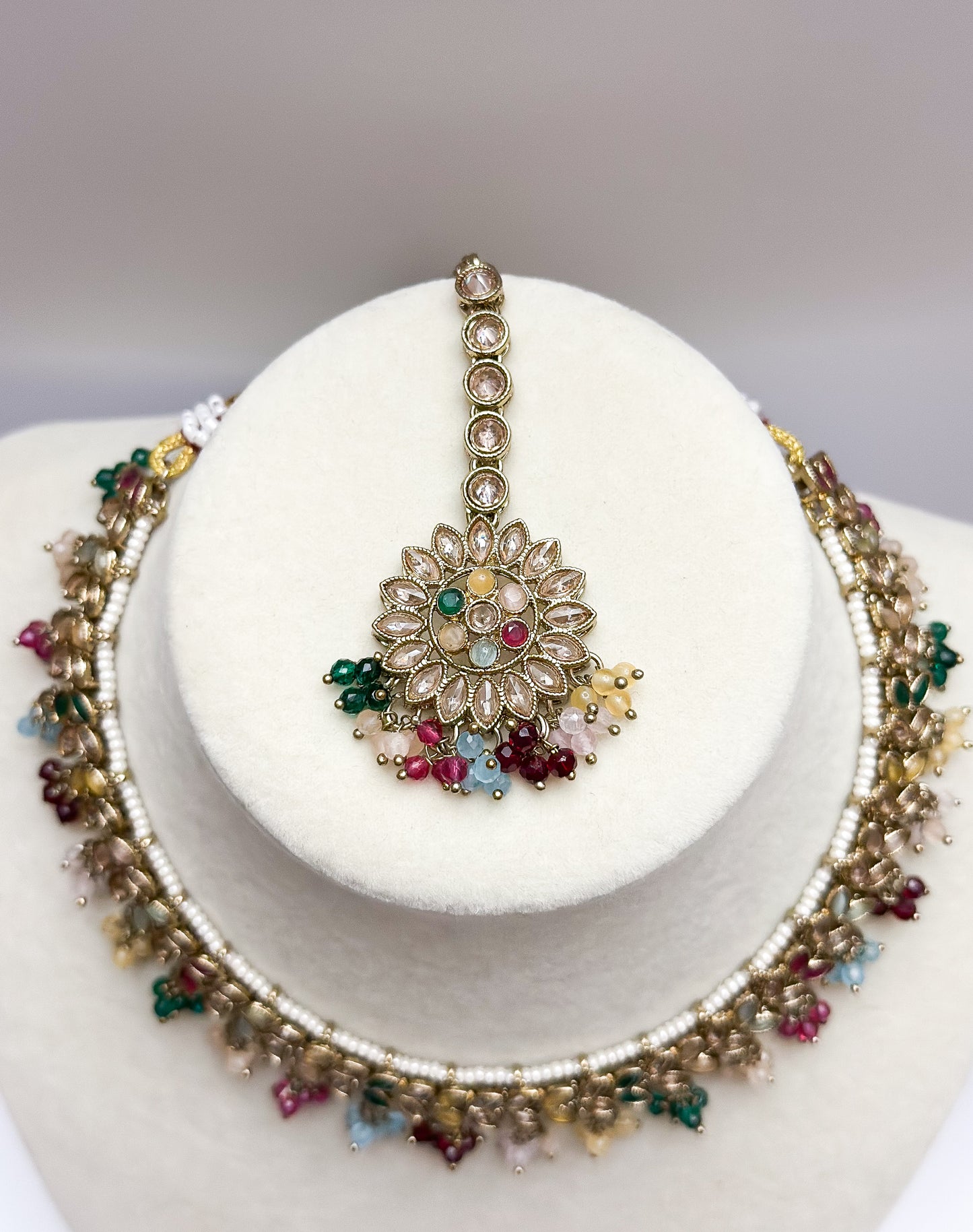 Saira Polki Necklace Set (Includes Earrings & Tikka)