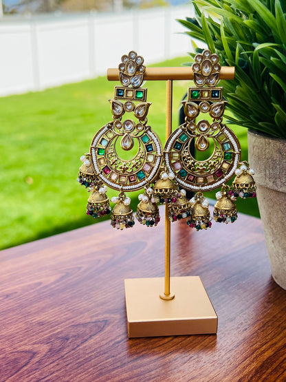 Esha Polki Multi Jhumki Earrings