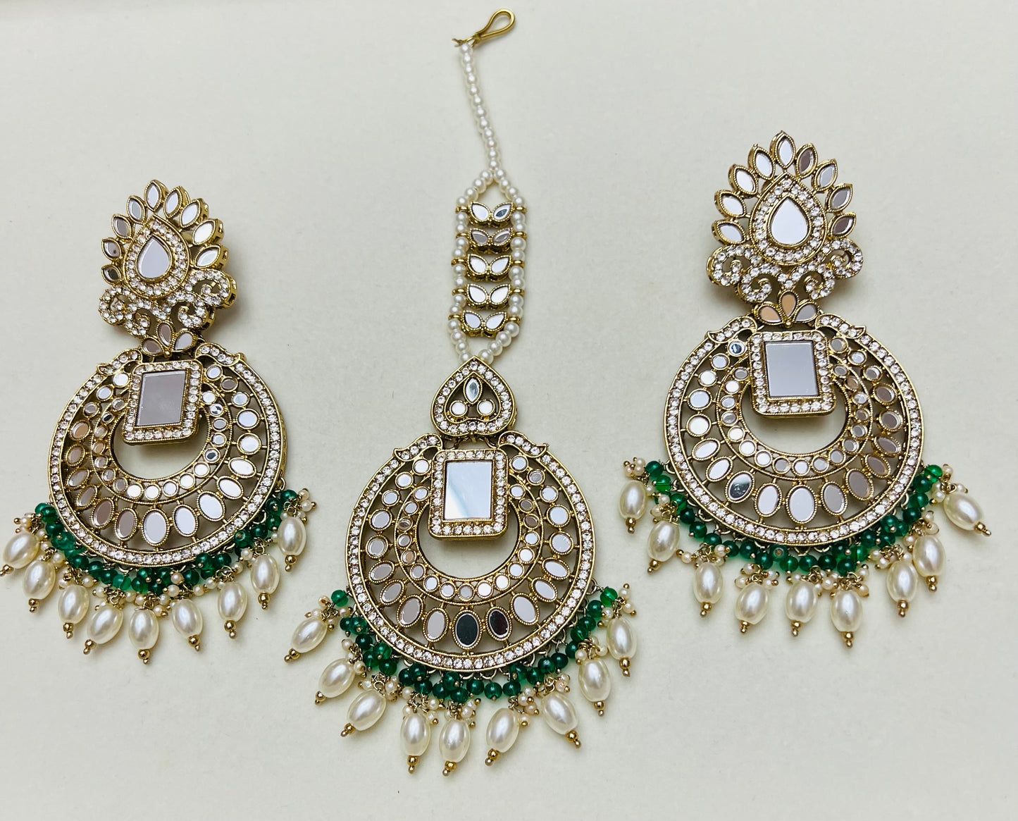 Saleha Mirror Earrings and Tikka Set