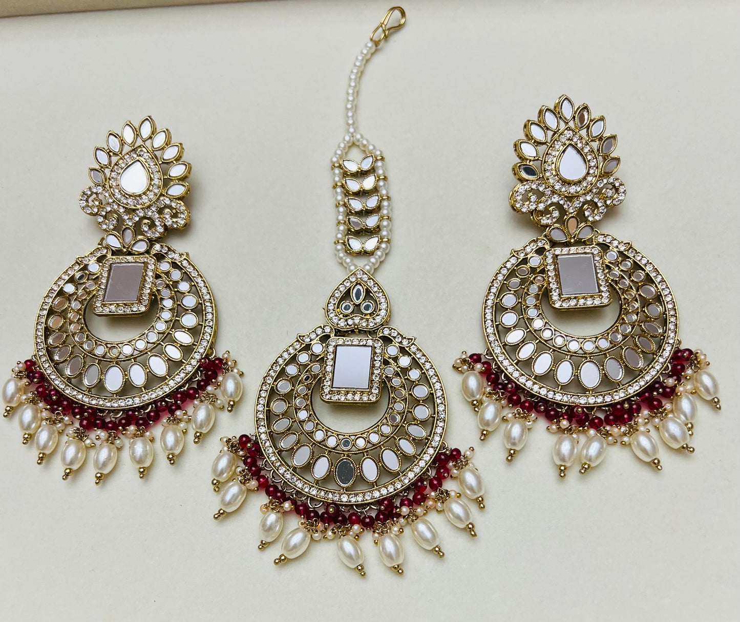 Saleha Mirror Earrings and Tikka Set