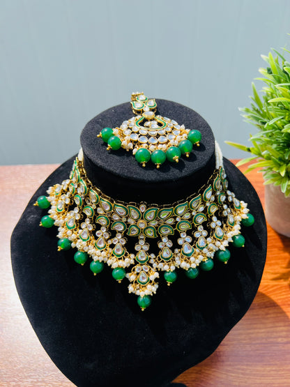 Aisha Kundan Choker Set (Includes Earrings & Tikka)