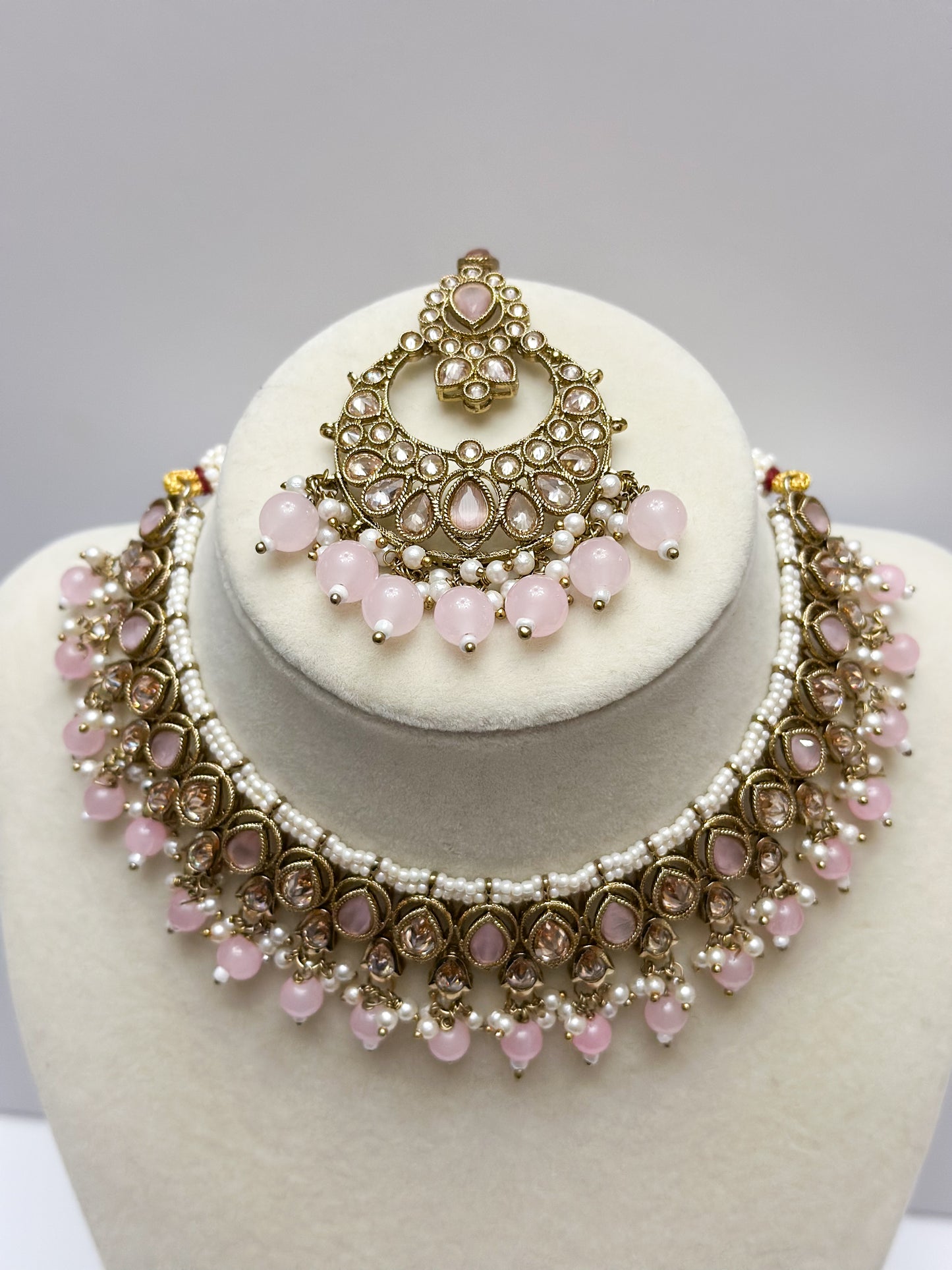 Mira Polki Necklace Set (Includes Earrings & Tikka)