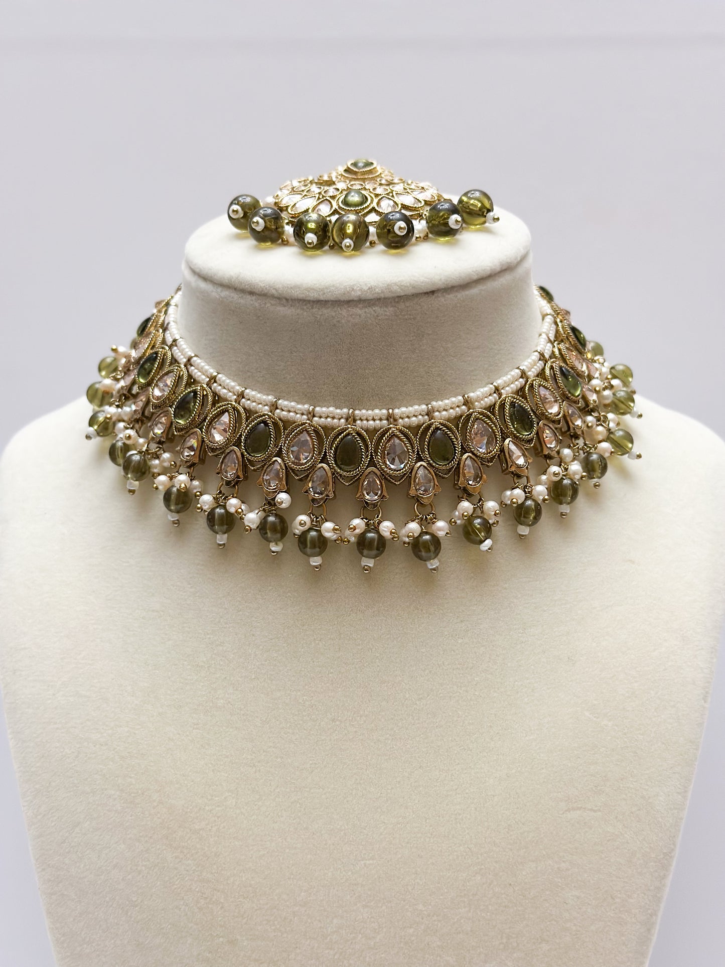 Mira Polki Necklace Set (Includes Earrings & Tikka)